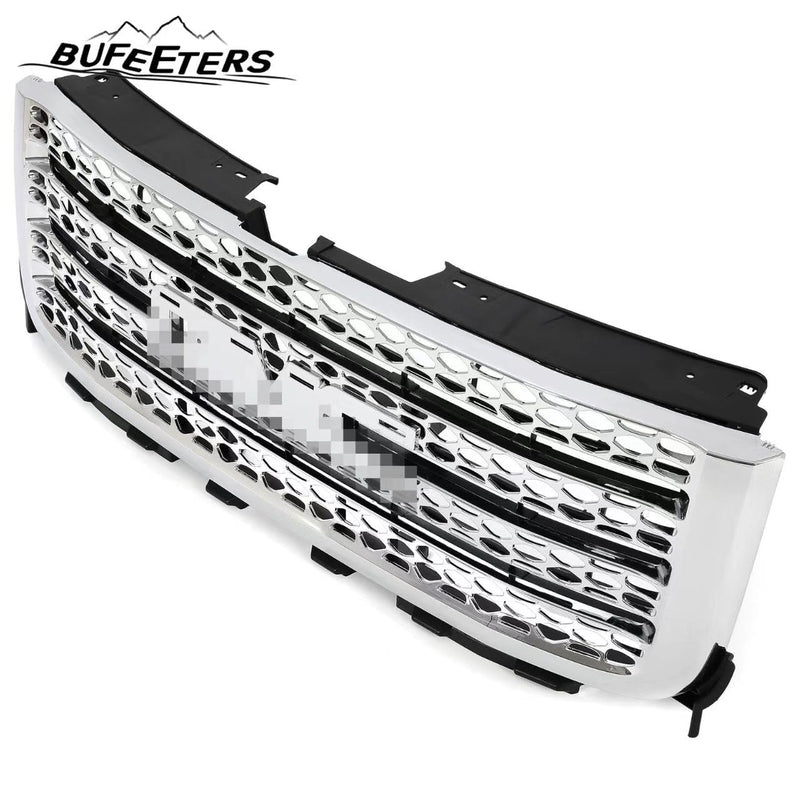 BUFEETERS Front Bumper Upper Chrome Grille Fit For 2011 2012 2013 2014 GMC Sierra 2500 HD Sierra 3500 HD,Honeycomb Style,Chrome&Silver