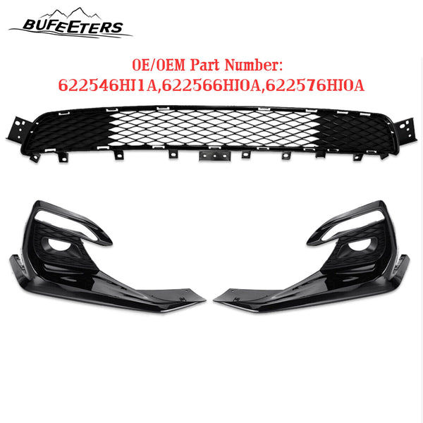 BUFEETERS   Front Bumper Lower Grille W/ Fog Light Covers Fit For 2018 2019 2020 2021 2022 INFINITI Q50 Sport,Mesh Style,Black