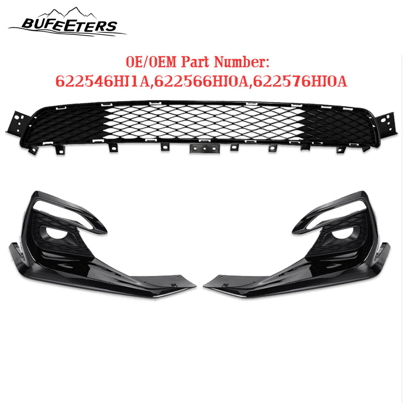 BUFEETERS   Front Bumper Lower Grille W/ Fog Light Covers Fit For 2018 2019 2020 2021 2022 INFINITI Q50 Sport,Mesh Style,Black