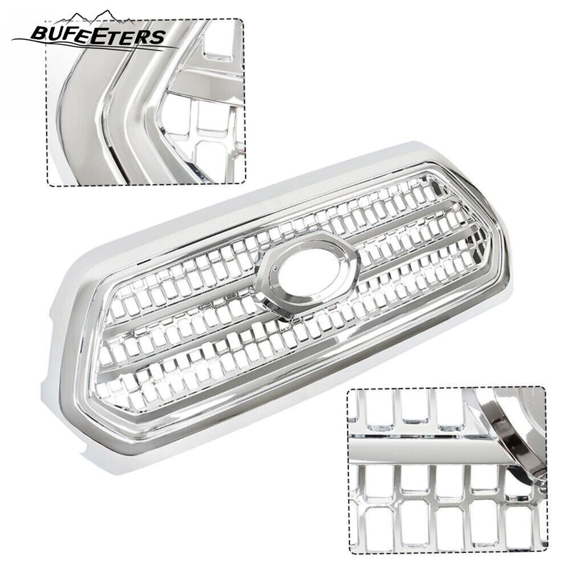 BUFEETERS Front Bumper Upper Chrome Grille Assembly Fit For 2016 2017 2018 2019 2020 2021 2022 Toyota Tacoma,Mesh Style,Chrome&Silver