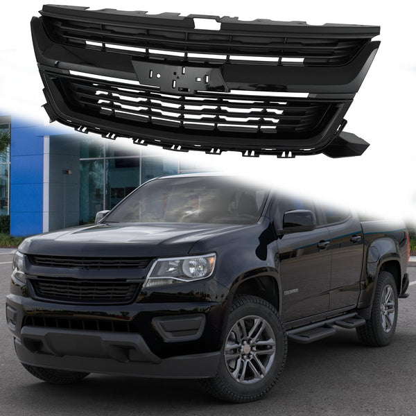 BUFEETERS Front Bumper Upper Grille Fit For 2015 2016 2017 2018 2019 2020 Chevrolet Colorado,Mesh Style,Gloss Black