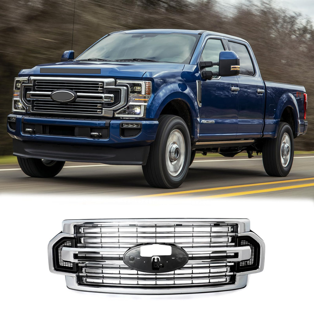 BUFEETERS Front Bumper Upper Grille Fit For 2020 2021 2022 F-250 F-350 F-450 F-550 Super Duty,Limited Style,Chrome&Black