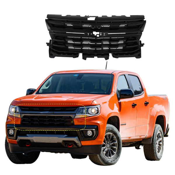 BUFEETERS Front Bumper Upper Grille  Grill W/ Gloss Black Trim Fit For 2021 2022 Chevrolet Colorado