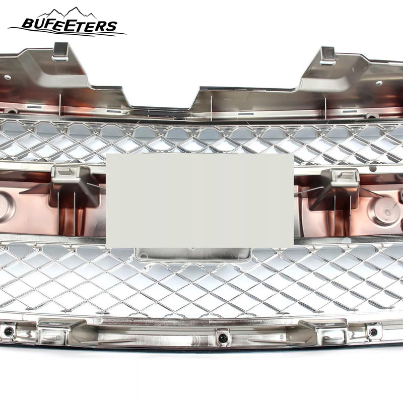 BUFEETERS Front Bumper Upper Grille Fit For 2007 2008 2009 2010 2011 2012 2013 Chevy Silverado 1500,Mesh Insert Style,Summit White Shell&Chrome