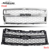 BUFEETERS Front Bumper Upper Grille Fit For 2014 2015 Chevy Silverado 1500,Honeycomb Style,Chrome&Silver
