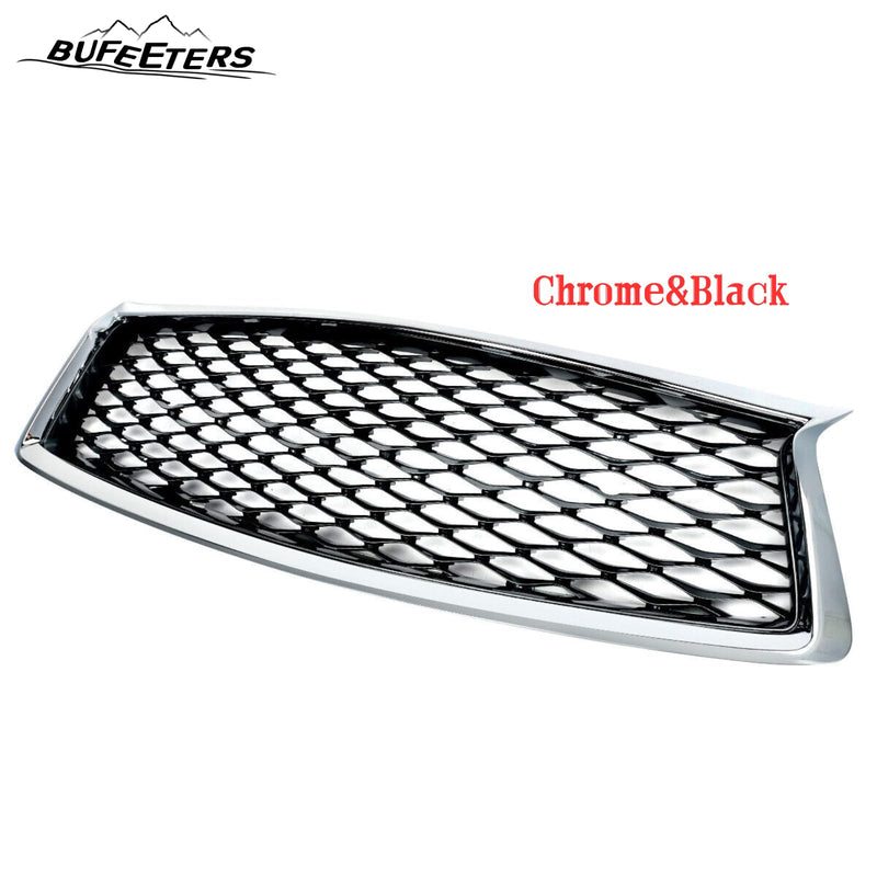 BUFEETERS   Front Bumper Upper Grille Fit For 2018 2019 2020 2021 2022 2023 INFINITI Q50 W/Sensor Holes,Honeycomb Style,Chrome&Black
