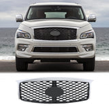 BUFEETERS  Front Bumper Upper Grille Fit For 2015 2016 2017 INFINITI QX80,Mesh Style,Chrome&Black