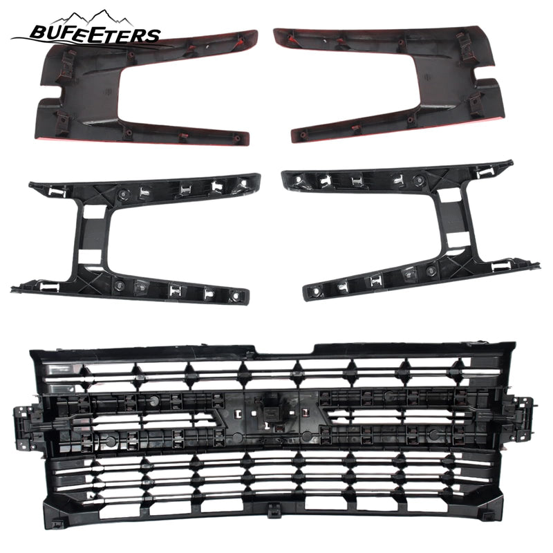 BUFEETERS Front Bumper Upper Grille Fit For 2019 2020 2021 Chevy Silverado 1500,LT Style/Horizontal Billet Style,WA130X Red Hot&Matte Black