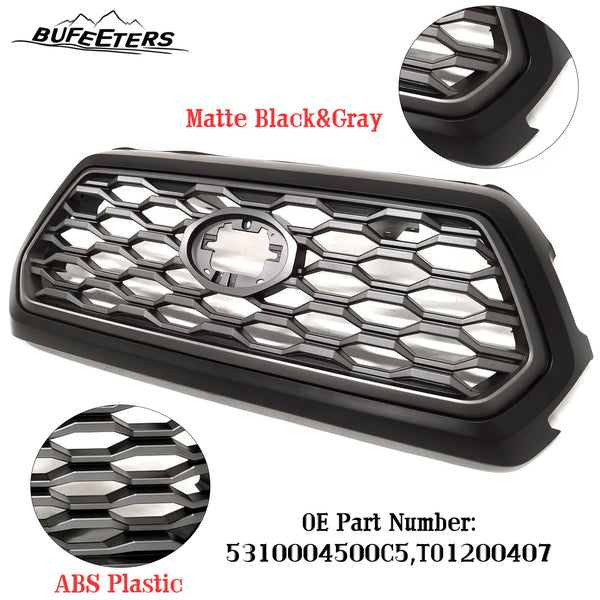 BUFEETERS   Front Bumper Grille W/Gray Grill Insert Fit For 2016 2017 2018 2019 2020 2021 2022 2023  Toyota Tacoma TRD,Honeycomb 2021 TRD Look Style,Matte Black&Gray
