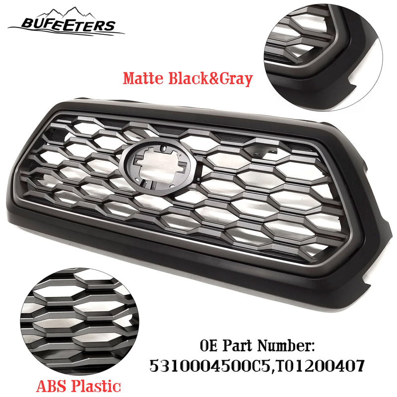 BUFEETERS   Front Bumper Grille W/Gray Grill Insert Fit For 2016 2017 2018 2019 2020 2021 2022 2023  Toyota Tacoma TRD,Honeycomb 2021 TRD Look Style,Matte Black&Gray