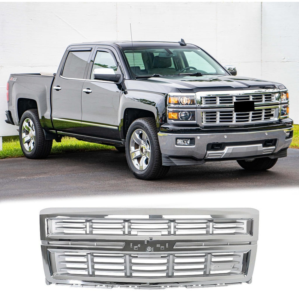 BUFEETERS Front Bumper Upper Chrome Grille Fit For 2014 2015 Chevy Silverado 1500