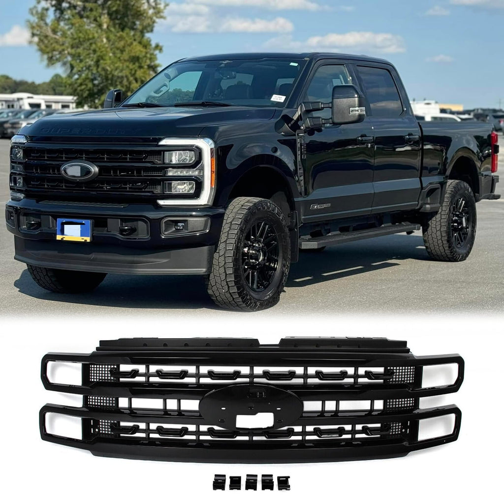 BUFEETERS Front Bumper Upper Grille Fit For 2023 2024 Ford F250 F350 Super Duty,Platinum Look Style,Gloss Black&Matte Black