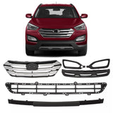 BUFEETERS    Front Upper Grille Fog Light Bezels Set Fit For 2013 2014 2015 2016 Hyundai Santa Fe Sport,
Horizontal Billet Style,Chrome&Black