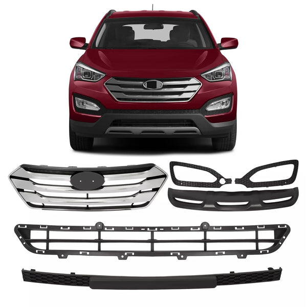 BUFEETERS    Front Upper Grille Fog Light Bezels Set Fit For 2013 2014 2015 2016 Hyundai Santa Fe Sport,
Horizontal Billet Style,Chrome&Black