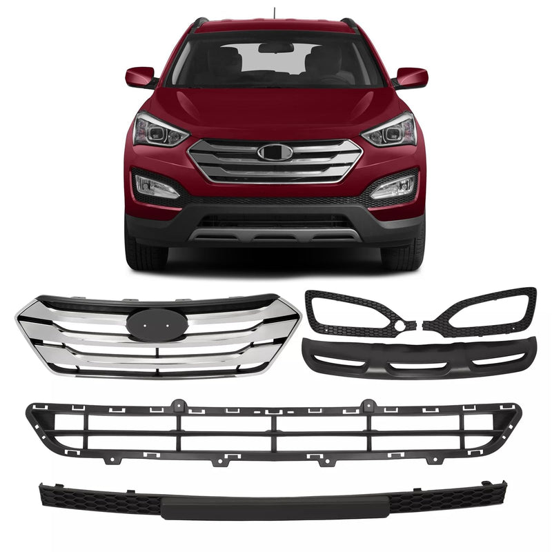 BUFEETERS    Front Upper Grille Fog Light Bezels Set Fit For 2013 2014 2015 2016 Hyundai Santa Fe Sport,
Horizontal Billet Style,Chrome&Black