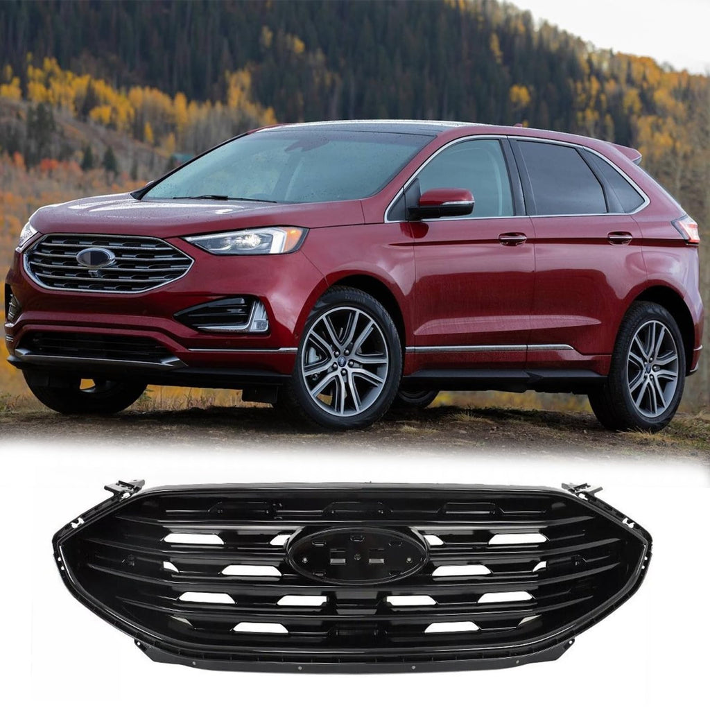 BUFEETERS  Front Bumper Upper Grille Cover W/o Camero Hole Fit For 2019 2020 2021 2022  Ford Edge SE SEL,Mesh Style,Gloss Black
