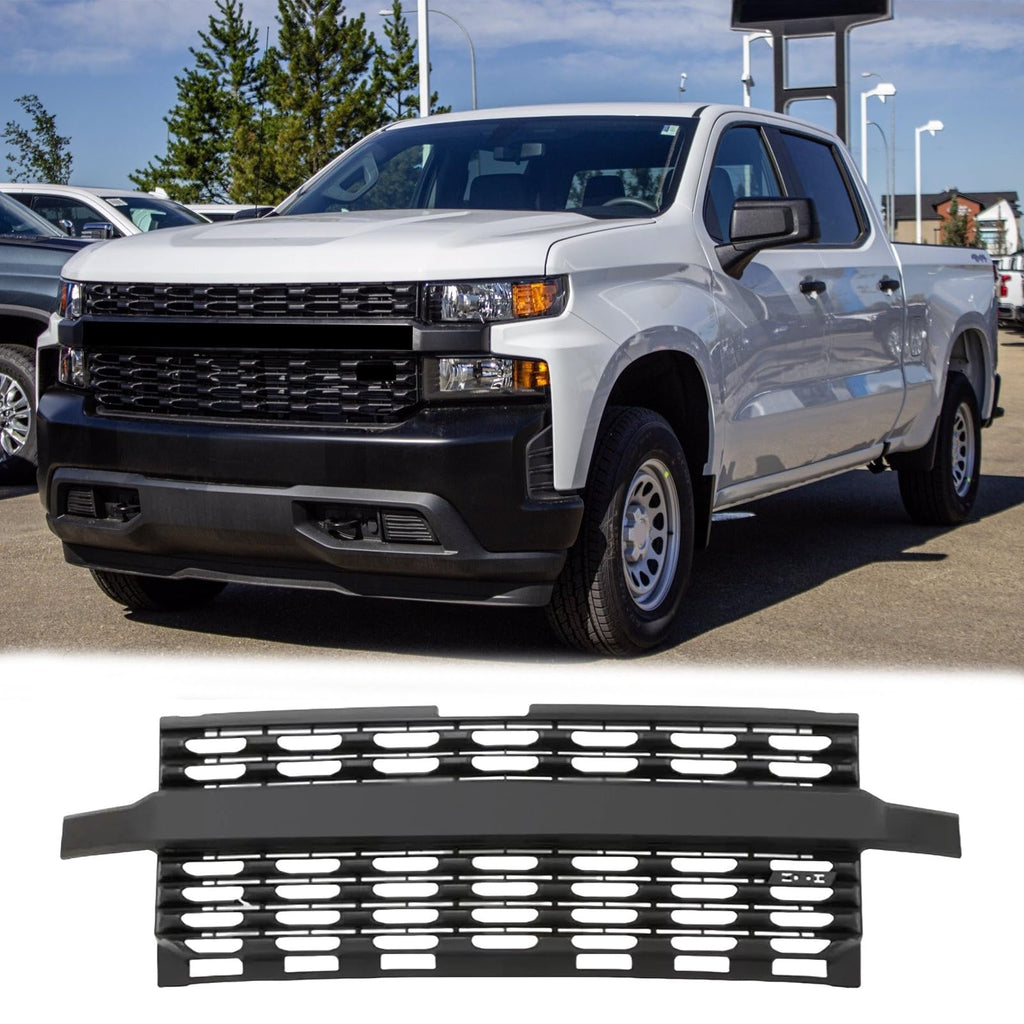 BUFEETERS Front Bumper Upper Grille Fit For 2019 2020 2021 Chevy Silverado 1500,Horizontal Billet Style,Black