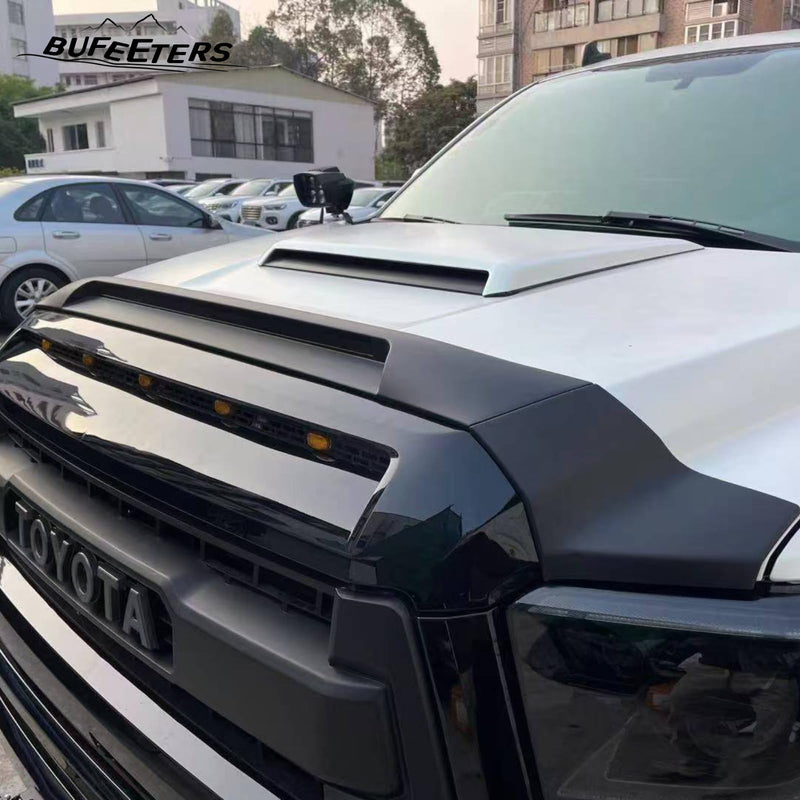 BUFEETERS  Front Upper Hood Scoop With Small Lights Fit For Toyota Tundra 2014 2015 2016 2017 2018 2019 2020 2021,Gloss Black