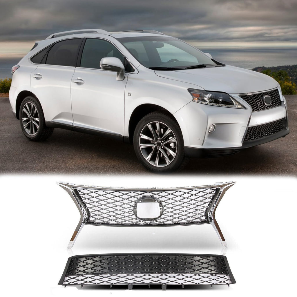 BUFEETERS 2PCS Front Upper Lower Grille Fit For 2013 2014 2015 Lexus RX350 F-Sport,Factory Style,Chrome&Black