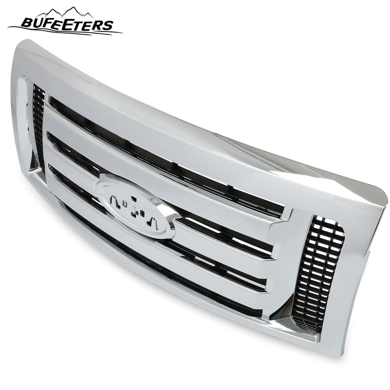 BUFEETERS  Front Upper Grille Fit For 2009 2010 2011 2012 2013 2014 Ford F150 F-150 XLT,Chrome Shell w/ Black Insert