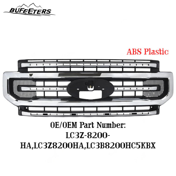 BUFEETERS Front Bumper Upper Grille Fit For 2020 2021 2022 F-250 F-350 F-450 F-550 Super Duty,Platinum Style,Chrome&Black