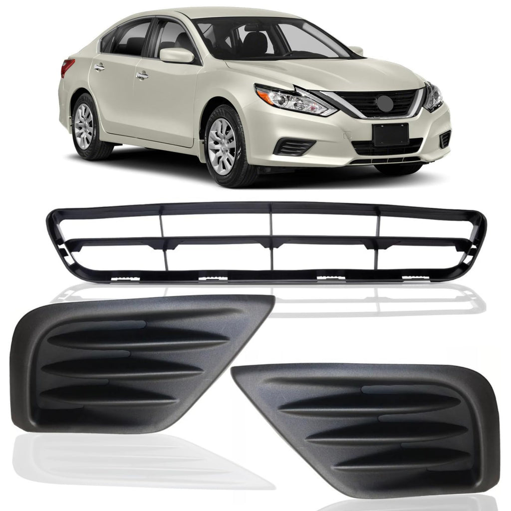 BUFEETERS 3PCS Front Bumper Lower Grille&Fog light Cover Fit For 2016 2017 2018 Nissan Altima Sedan,Factory Style,Black