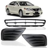 BUFEETERS 3PCS Front Bumper Lower Grille&Fog light Cover Fit For 2016 2017 2018 Nissan Altima Sedan,Mesh Style,Black
