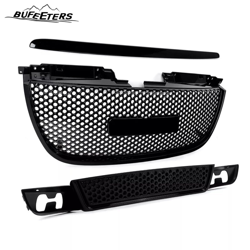 BUFEETERS Front Upper Lower Grille Hood Molding Trim Fit For 2007 2008 2009 2010 2011 2012 2013 2014 GMC Yukon/Yukon XL,Denali Style,Gloss Black
