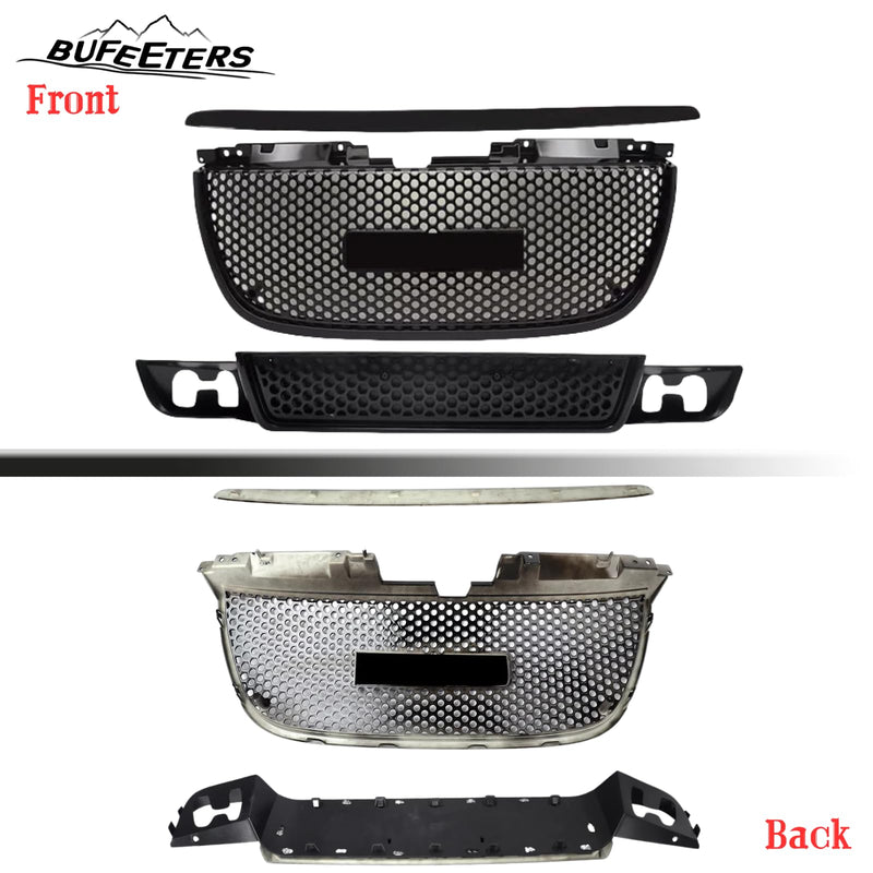 BUFEETERS Front Upper Lower Grille Hood Molding Trim Fit For 2007 2008 2009 2010 2011 2012 2013 2014 GMC Yukon/Yukon XL,Denali Style,Gloss Black