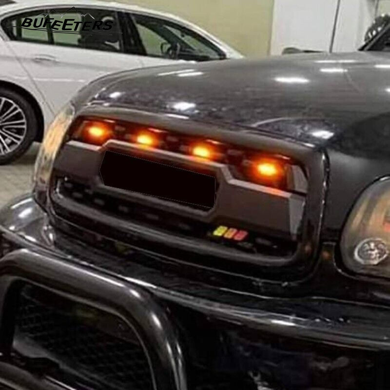 BUFEETERS Front Bumper Upper Grille W/Light Fit For 2001 2002 2003 2004 Toyota Sequoia,Mesh Style,Matte Black