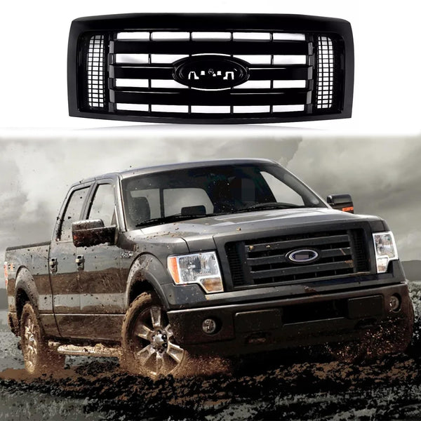 BUFEETERS  Front Bumper Grille Fit For 2009 2010 2011 2012 2013 2014 Ford F150 F-150 XLT,Gloss Black