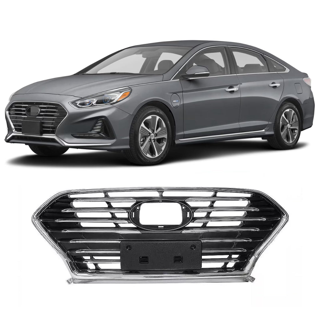BUFEETERS    Front Bumper Upper Grille Fit For 2018 2019 Hyundai Sonata,Factory Style,Chrome&Black