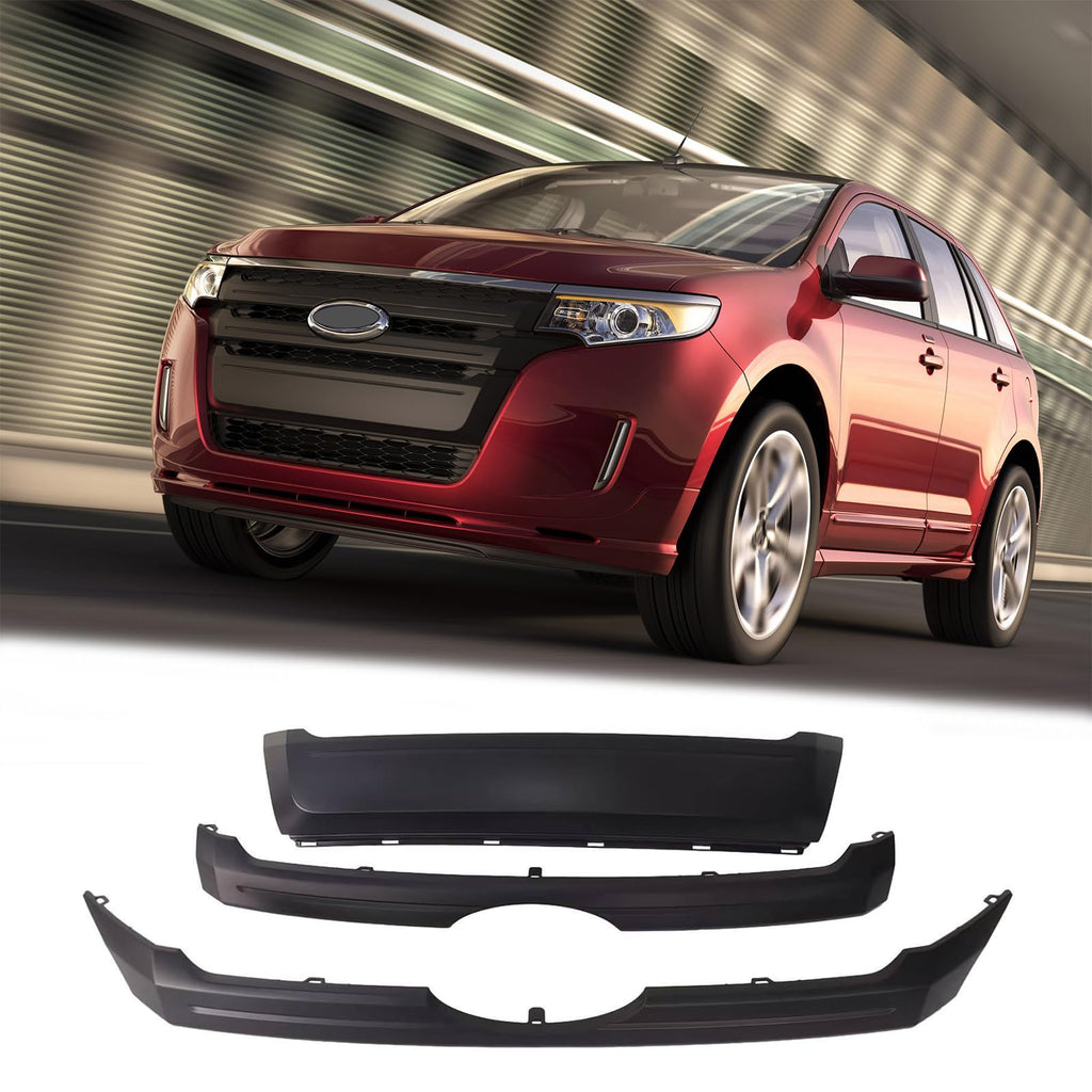 BUFEETERS 3PCS Front Upper & Center & Lower Grille Fit For 2011 2012 2013 2014 Ford Edge,Factory Style,Matte Black