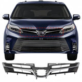 BUFEETERS Front Grille Fit For Toyota Sienna 2018 2019 2020  Chrome Shell with Painted Dark Gray Insert