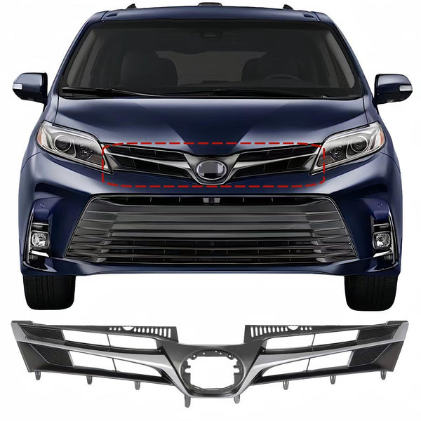 BUFEETERS Front Grille Fit For Toyota Sienna 2018 2019 2020  Chrome Shell with Painted Dark Gray Insert