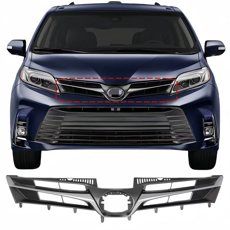 BUFEETERS Front Grille Fit For Toyota Sienna 2018 2019 2020  Chrome Shell with Painted Dark Gray Insert