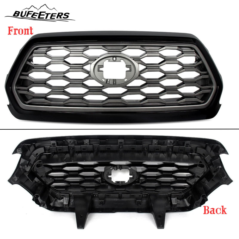 BUFEETERS   Front Bumper Grille W/Gray Grill Insert Fit For 2016 2017 2018 2019 2020 2021 2022 2023  Toyota Tacoma TRD,Honeycomb 2021 TRD Look Style,Gloss Black&Gray