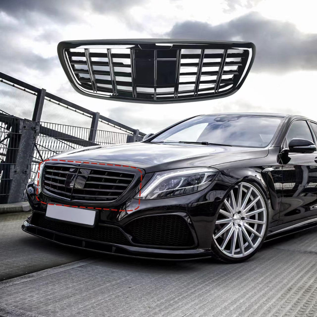 BUFEETERS   Front Upper Grille Fit For 2013 2014 2015 2016 2017 2018 2019 2020 Benz S-Class W222 S400 S500,BRABUS Style,Gloss Black