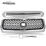BUFEETERS Front Upper Grille & Hood Bulge Fit For 2014 2015 2016 2017 2018 2019 2020 Toyota Tundra,Honeycomb Style,Chorme&Black