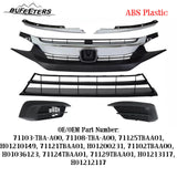 BUFEETERS  6PCS Front Bumper Upper Lower Grille w/ Fog Light Covers Fit For 2016 2017 2018 Honda Civic Sedan,Factory Style,Chrome&Black