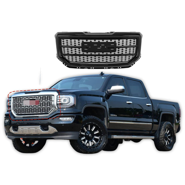 BUFEETERS Front Bumper Upper Grille Fit For 2016 2017 2018 GMC Sierra 1500,Denali Style,Gloss Black
