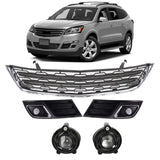 BUFEETERS  5PCS Front Bumper Lower Grille&Fog Lights&Bezels Set Fit For 2013 2014 2015 2016 2017 Chevy Chevrolet Traverse,Factory Style,Chrome&Black