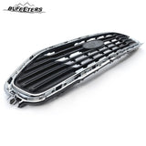 BUFEETERS 2PCS Front Upper W/Chrome Trim Grille+Lower Grille Fit For 2019 2020 2021 2022 2023 Ford Transit Connect,Mesh Style,Chrome&Black