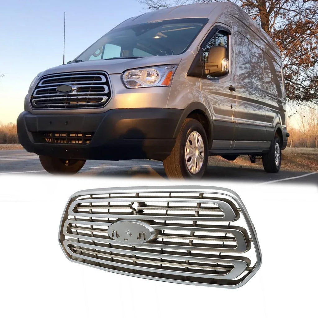 BUFEETERS Front Bumper Upper Chrome Grille Fit For 2015 2016 2017 2018 2019 Ford Transit 150 250 350,Horizontal Billet Style