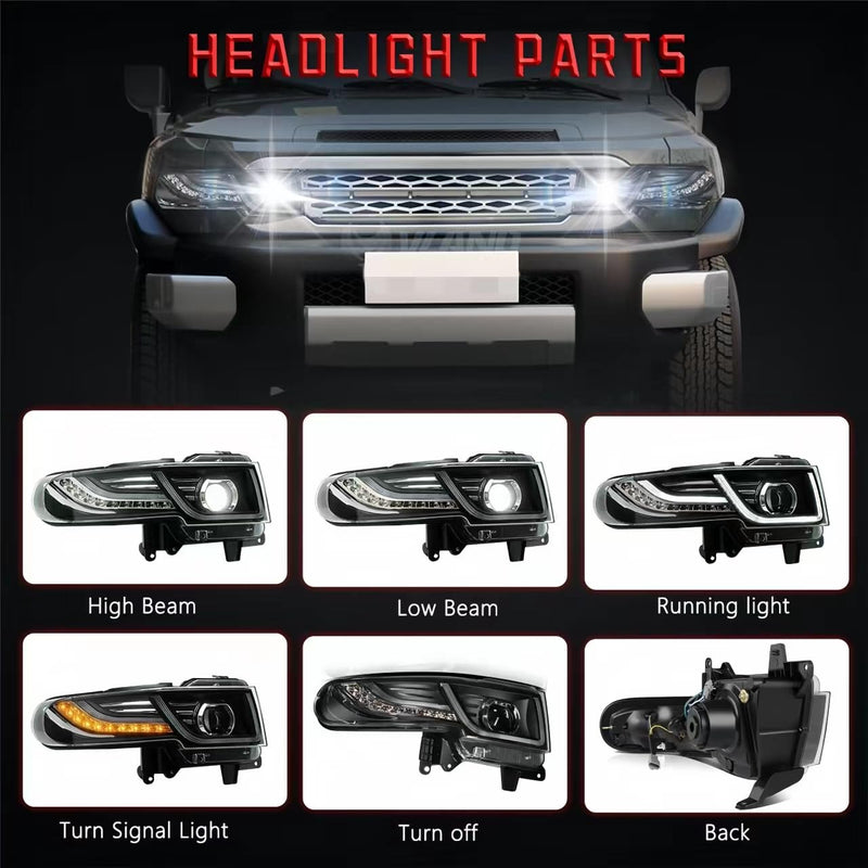 BUFEETERS   Projector Headlights Headlamps With Grille Fit For 2007 2008 2009 2010 2011 2012 2013 2014 2015 Toyota FJ Cruiser