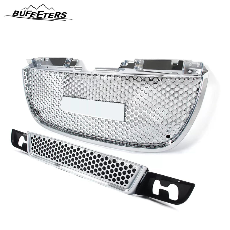 BUFEETERS Front Upper Lower Grille Mesh Assembly Fit For 2007 2008 2009 2010 2011 2012 2013 2014 GMC Yukon/Yukon XL,Denali Style,Chrome&Black