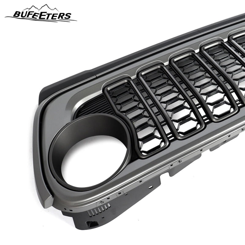 BUFEETERS  Front Bumper Upper Grille w/O Camera Hole Fit For 2018 2019 2020 2021 2022 2023 2024 Jeep Wrangler JL Gladiator JT,Rubicon Style,Matte Black&Billet Silver Metallic