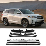 BUFEETERS Front Bumper Upper + Lower Grille w/Camera Hole Fit For 2017 2018 2019 Toyota Highlander,Factory Style,Chrome&Black