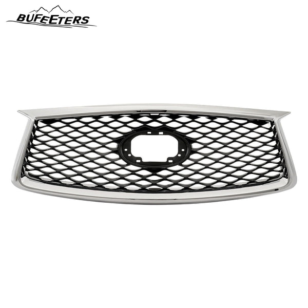 BUFEETERS  Front Bumper Upper Grille With Camera Hole Fit For 2019 2020 2021 2022 2023 INFINITI QX50,Mesh Style,Chrome&Black