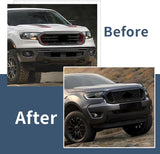 Matte Black Front Grill Compatible with Ford Ranger 2019 2020 2021 2022 Models, W/O Emblem